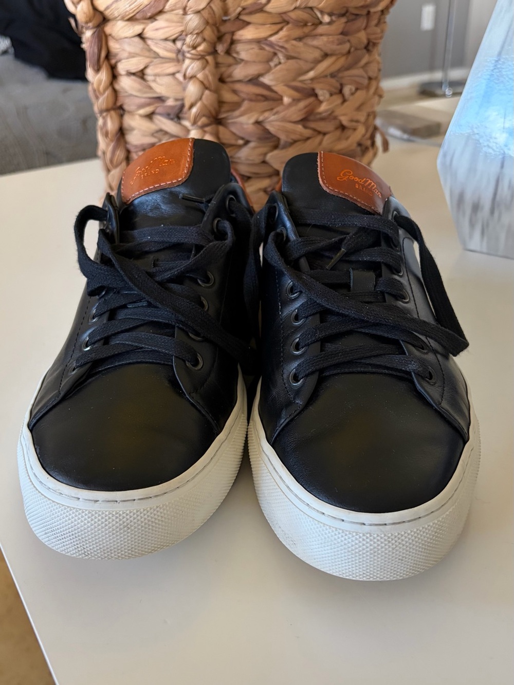 Good Man Brand Black Leather Sneakers with Brown Tongue Patch